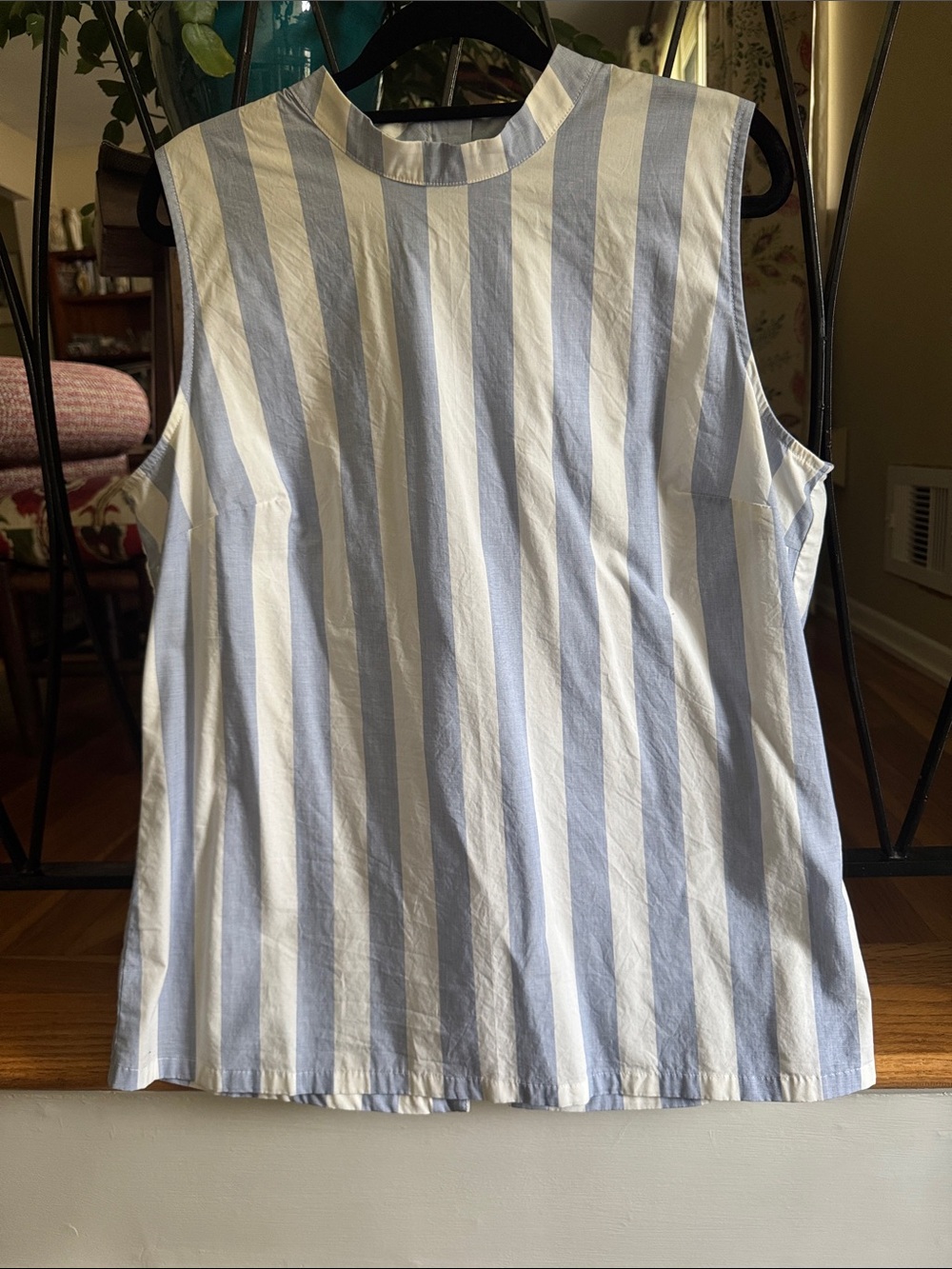 Banana Republic Blue and White Striped Sleeveless Cotton Shell